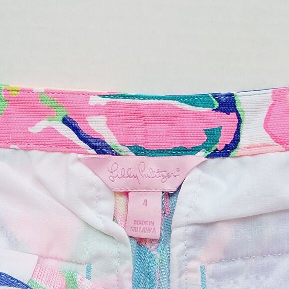 Lilly Pulitzer 5" Magnolia Scallop Shorts Womens 4 Multi Exotic Garden Pink Blue - Picture 6 of 11